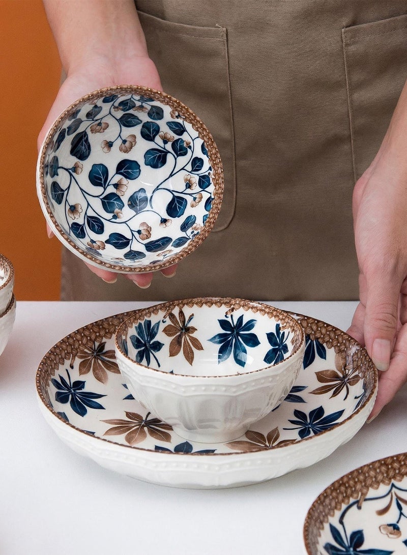 OSSO Ceramic Bowls Gift Set 16 Piece Bohemian Style Porcelain Dinnerware Set Pack of 16 with Spoons Plates Ceramic Gift Set Microwave Safe Underglaze Design for Kitchen Dining Housewarming Entertaining - Image 2